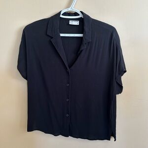 Frank And Oak Black Casual Short Sleeve Button-Down Shirt